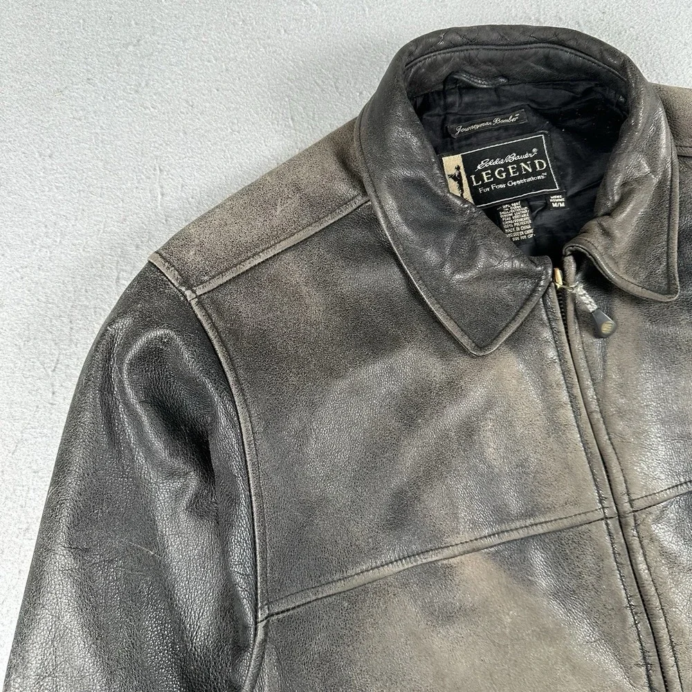 Eddie Bauer Legends Journeyman Bomber Jacket Men's Medium Black Leather Flight - Picture 5 of 16